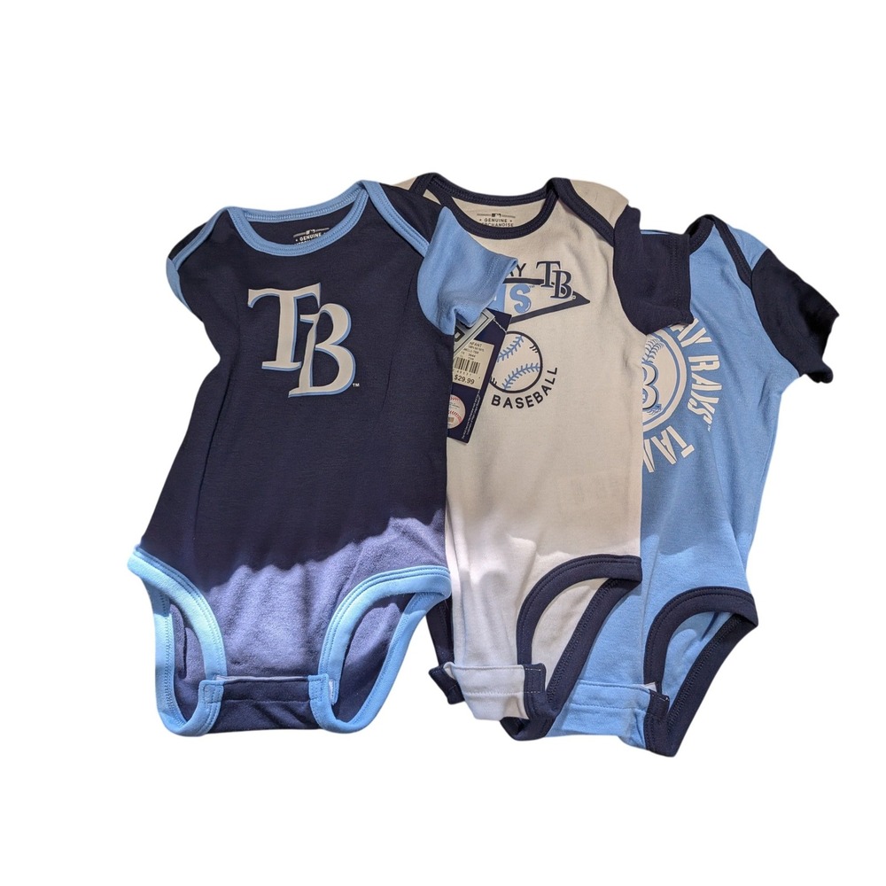 MLB Tampa Bay Rays Baby Bodysuits 3-Pack Navy Light Blue Grey Infant 12 Months